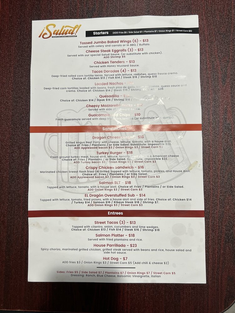 Salud: Sports Bar & Restaurante menu image