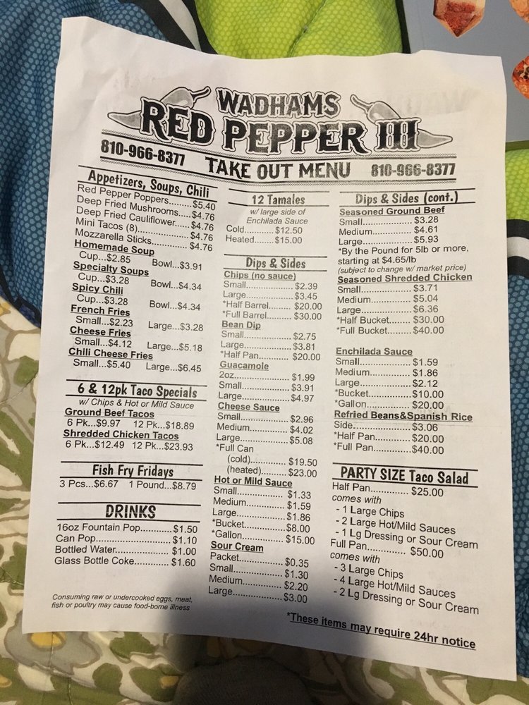 Wadhams Red Pepper menu image